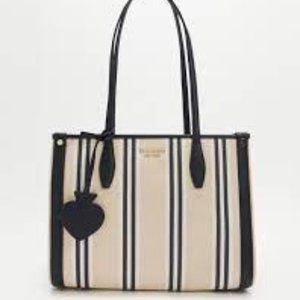 KATE SPADE Market Striped Canvas Medium Tote Blue